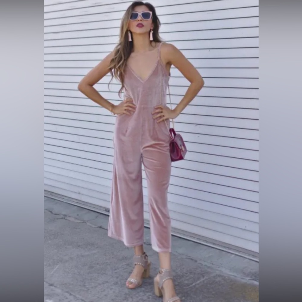 MinkPink pink velvet jumpsuit